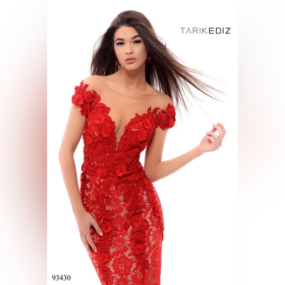 Tarik Ediz- red dress size 14 VERY GOOD CONDITION- Worn only for 4 hours!! - Picture 1 of 10